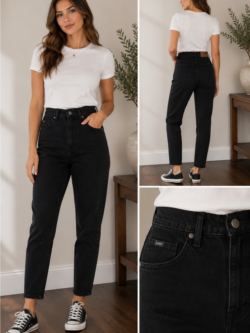 Vintage Lee Black High Rise Mom Jeans Relaxed Fit Denim  10 petite, 10p